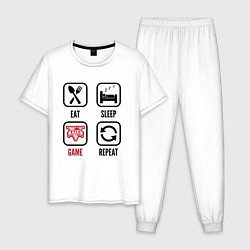 Пижама хлопковая мужская Eat - sleep - GTA - repeat, цвет: белый
