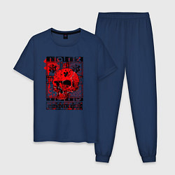 Пижама хлопковая мужская Череп треф и кровь, цвет: тёмно-синий