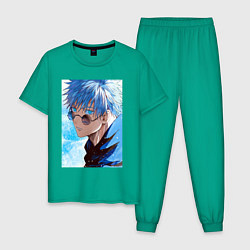 Пижама хлопковая мужская Сатору Годжо в очках - Jujutsu kaisen, цвет: зеленый