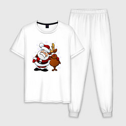 Пижама хлопковая мужская Санта и олень, цвет: белый