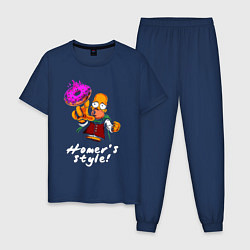 Пижама хлопковая мужская Гомер Симпсон тянется за пончиком, цвет: тёмно-синий