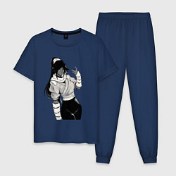Пижама хлопковая мужская Йоручи из блича, цвет: тёмно-синий
