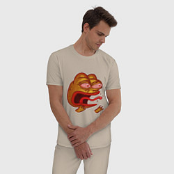 Пижама хлопковая мужская Evil Pepe sticker, цвет: миндальный — фото 2