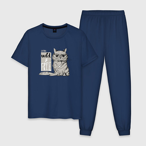 Мужская пижама Дикий и свободный кот / Тёмно-синий – фото 1
