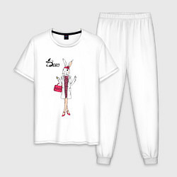 Пижама хлопковая мужская Крольчиха модница, цвет: белый