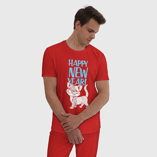 Мужская пижама Happy new year - kitten / Красный – фото 3