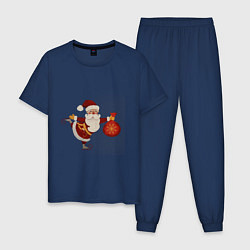 Мужская пижама Дед Мороз на коньках с мешком подарков