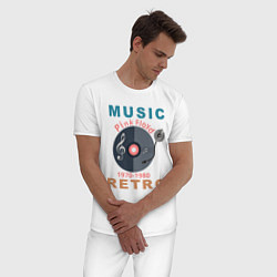 Пижама хлопковая мужская Музыка пинк флойд - ретро, цвет: белый — фото 2