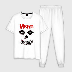 Пижама хлопковая мужская Misfits классический череп, цвет: белый