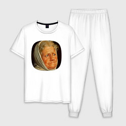 Пижама хлопковая мужская Картина ренессанса - бабушка в шоке, цвет: белый