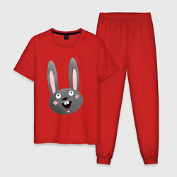 Пижама хлопковая мужская Чёрный кролик с большими глазами и улыбкой, цвет: красный