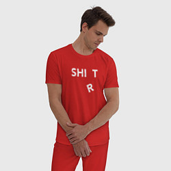 Пижама хлопковая мужская Shirt shit, цвет: красный — фото 2