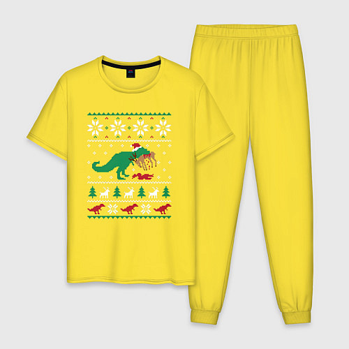 Мужская пижама Новогодний тирекс - ugly sweater / Желтый – фото 1