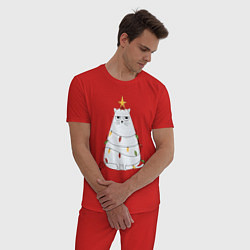 Пижама хлопковая мужская Кот-ёлка, цвет: красный — фото 2