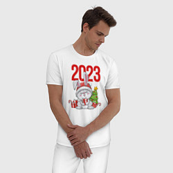 Пижама хлопковая мужская Зайчик с елочкой 2023, цвет: белый — фото 2