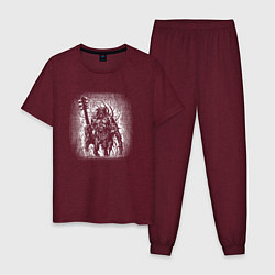 Пижама хлопковая мужская Heavy metal monster, цвет: меланж-бордовый