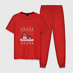 Пижама хлопковая мужская Новогодние тоторики - ugly sweater, цвет: красный