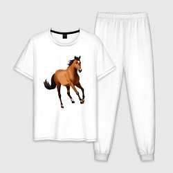 Пижама хлопковая мужская Мустанг лошадь, цвет: белый