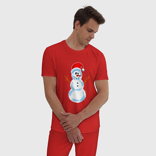 Мужская пижама Мультяшный новогодний снеговик / Красный – фото 3