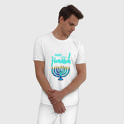 Пижама хлопковая мужская Happy Hanukkah, цвет: белый — фото 2