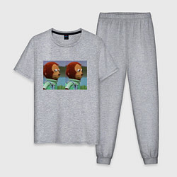 Пижама хлопковая мужская Мем с обезьяной, цвет: меланж