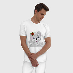Пижама хлопковая мужская Кролик с пуансетией, цвет: белый — фото 2