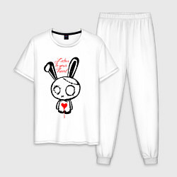 Пижама хлопковая мужская Слушай своё сердце - rabbit, цвет: белый