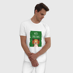 Пижама хлопковая мужская Woof christmas, цвет: белый — фото 2