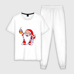 Пижама хлопковая мужская Санта весельчак, цвет: белый