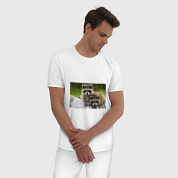 Пижама хлопковая мужская Дружные еноты, цвет: белый — фото 2