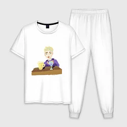 Пижама хлопковая мужская Бармен блондин, цвет: белый