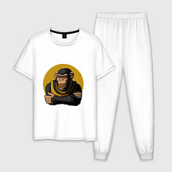 Пижама хлопковая мужская Реальный шимпанзе, цвет: белый