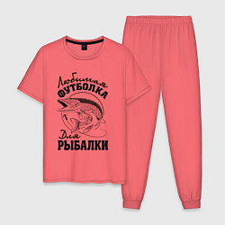 Пижама хлопковая мужская Футболка для рыбалки, цвет: коралловый