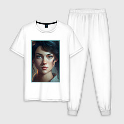 Пижама хлопковая мужская Портрет девушки в 19 веке, цвет: белый