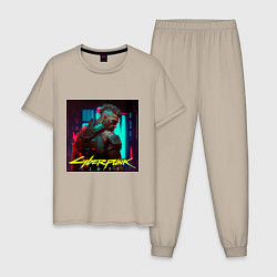 Пижама хлопковая мужская Brutal Cyberpunk man, цвет: миндальный