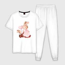 Пижама хлопковая мужская Мама зайка и зайчонок, цвет: белый