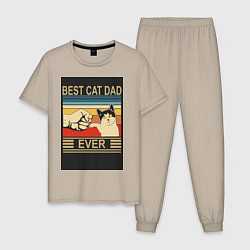 Пижама хлопковая мужская Лучший кошачий папа на свете, цвет: миндальный