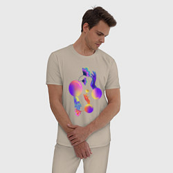 Пижама хлопковая мужская Разные планеты рук и цветов, цвет: миндальный — фото 2