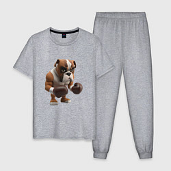 Пижама хлопковая мужская Собака чемпион по боксу, цвет: меланж