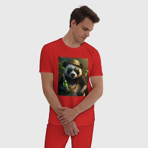 Мужская пижама Панда на отдыхе чилит / Красный – фото 3