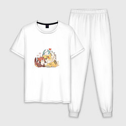 Пижама хлопковая мужская Влюбленные монстрики, цвет: белый