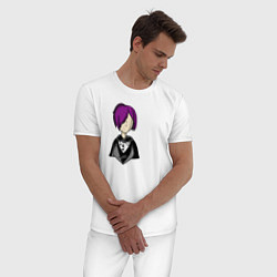 Пижама хлопковая мужская Тоука минимализм, цвет: белый — фото 2