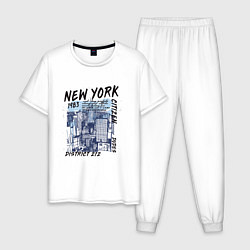 Пижама хлопковая мужская New York Нью-Йорк, цвет: белый