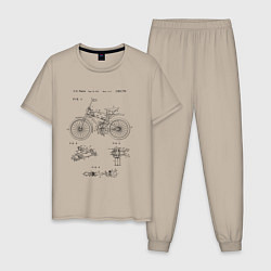 Пижама хлопковая мужская Винтажный велосипед патент, цвет: миндальный