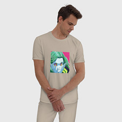 Пижама хлопковая мужская Раздраженное лицо Ребекки - Киберпанк Бегущие по к, цвет: миндальный — фото 2