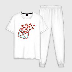 Пижама хлопковая мужская Письмо с сердечками, цвет: белый