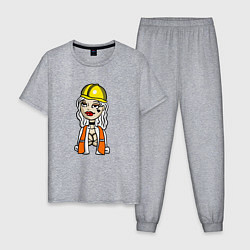 Пижама хлопковая мужская Девушка строитель, цвет: меланж