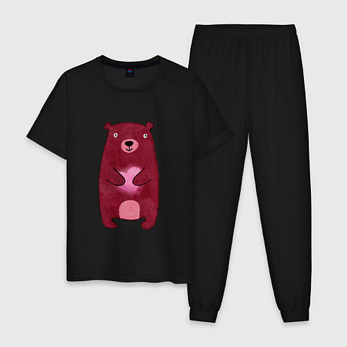 Мужская пижама Бурый медведь с сердцем в лапах, любовь / Черный – фото 1