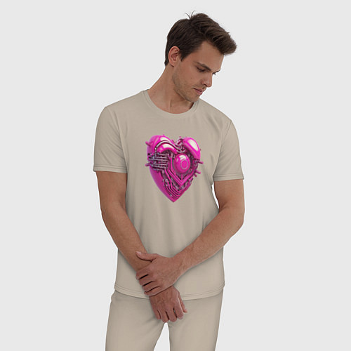 Мужская пижама Механическое розовое сердце / Миндальный – фото 3