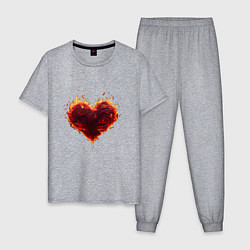 Мужская пижама Горящее сердце огонь любовь день святого валентина